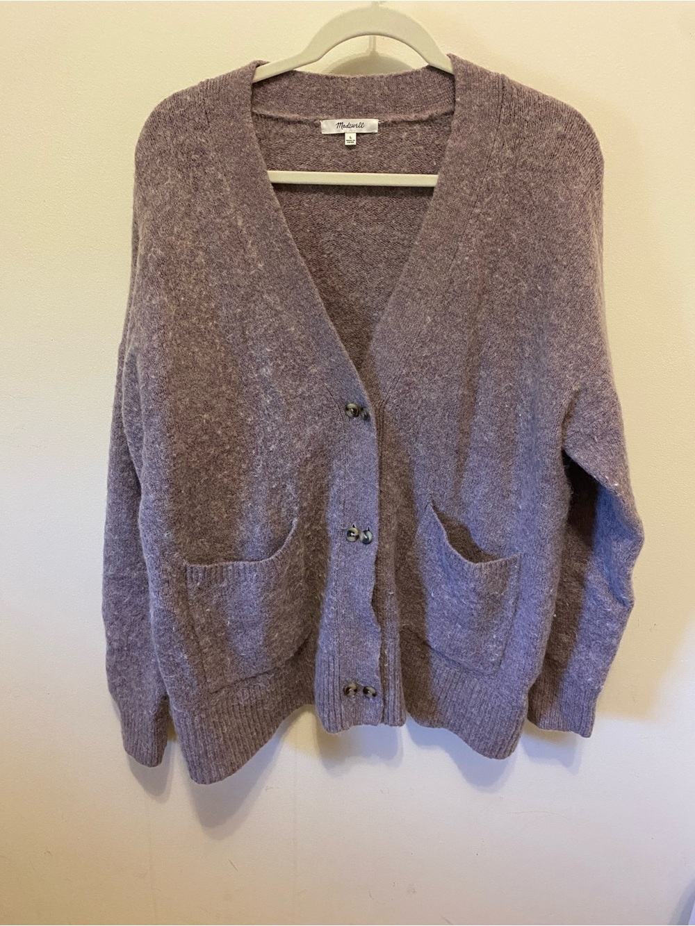 Madewell Dusty Lavender Button-Front V-Neck Cardigan